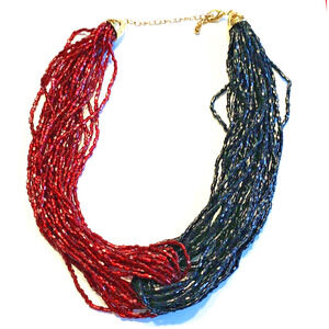 Y2K Beaded Multistrand Choker Necklace Knotted Black & Red Dramatic Statement